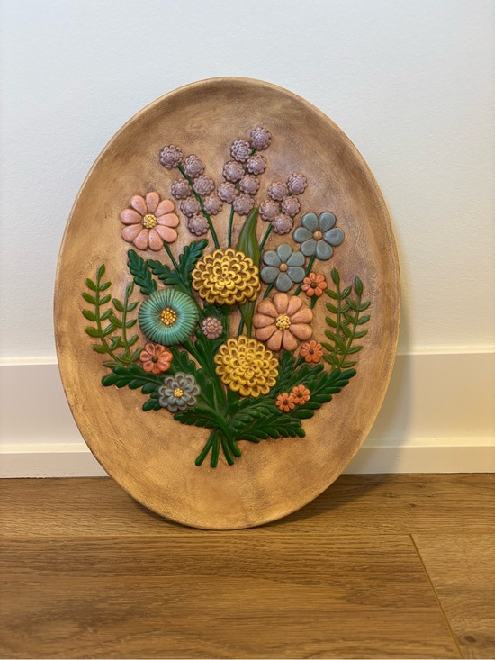 Unknown Other - Vintage Mid-Century Modern Floral Relief Wall Plaque Ceramic Art
